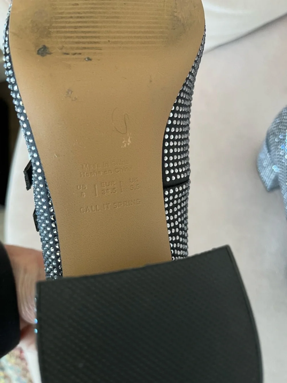 Call It Spring Black Rhinestone Double-Strap Block Heels - Picture 6 of 6